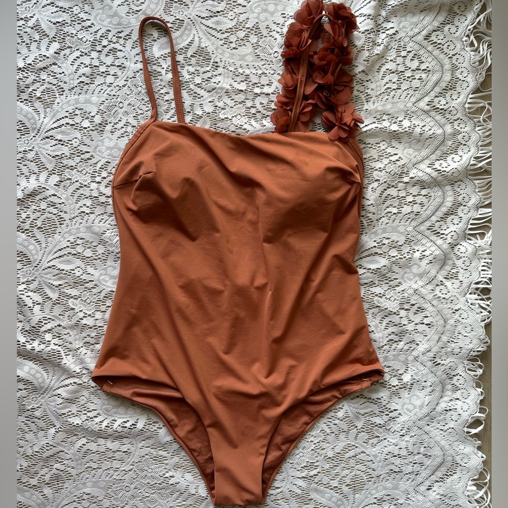 Oysho Mauve Red Floral One-Piece Swimsuit